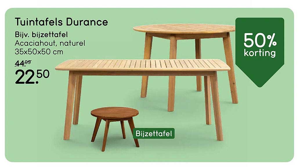 Tuintafels Durance Bijv. bijzettafel Acaciahout, naturel 35x50x50 cm 50% korting