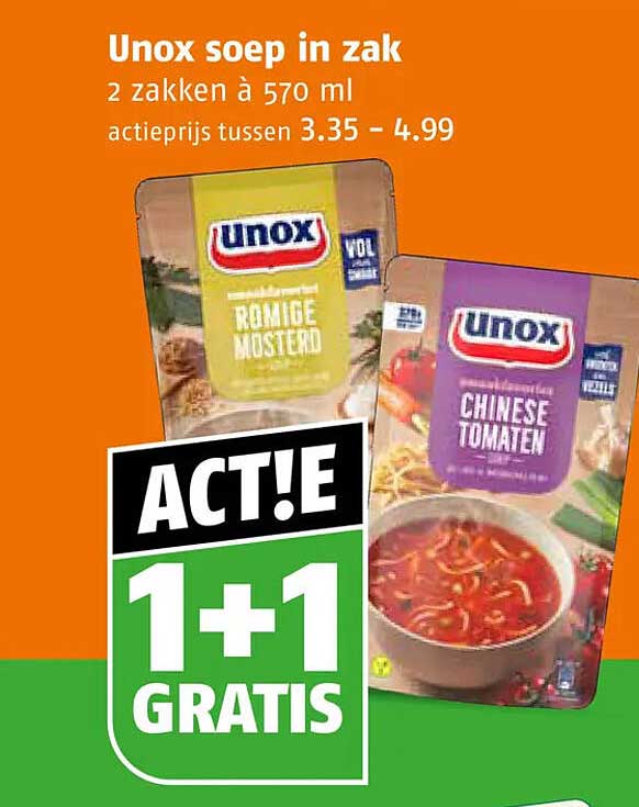 Unox soep in zak 2 zakken à 570 ml 1+1 GRATIS