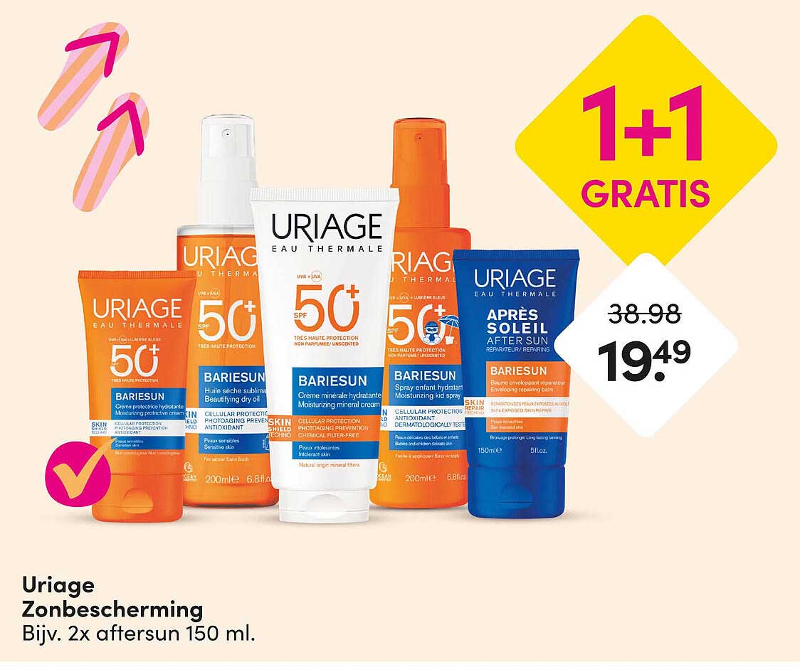 Uriage Zonnebescherming Bijv. 2x aftersun 150 ml. 1+1 GRATIS