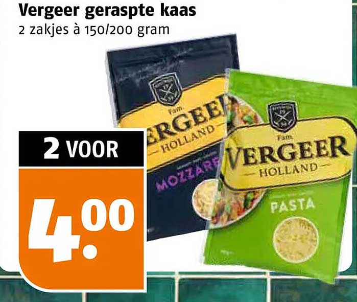 Vergeer geraspte kaas 2 zakjes à 150/200 gram 2 voor