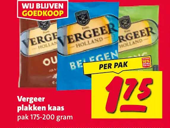 Vergeer plakken kaas pak 175-200 gram PER PAK