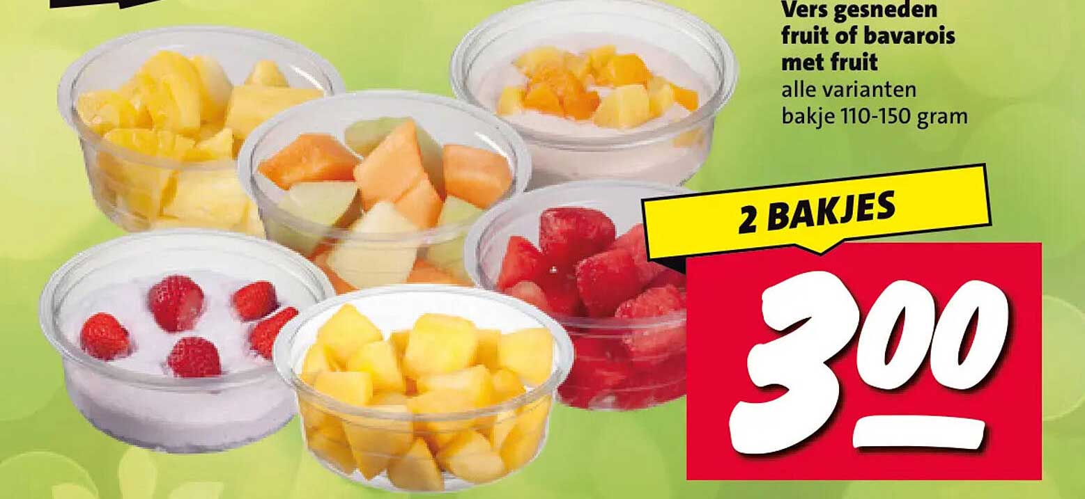 Vers gesneden fruit of bavarois met fruit alle varianten bakje 110-150 gram 2 bakjes