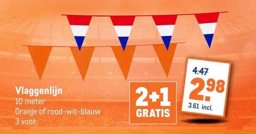 Vlaggenlijn 10 meter Oranje of rood-wit-blauw 3 voor 2+1 gratis