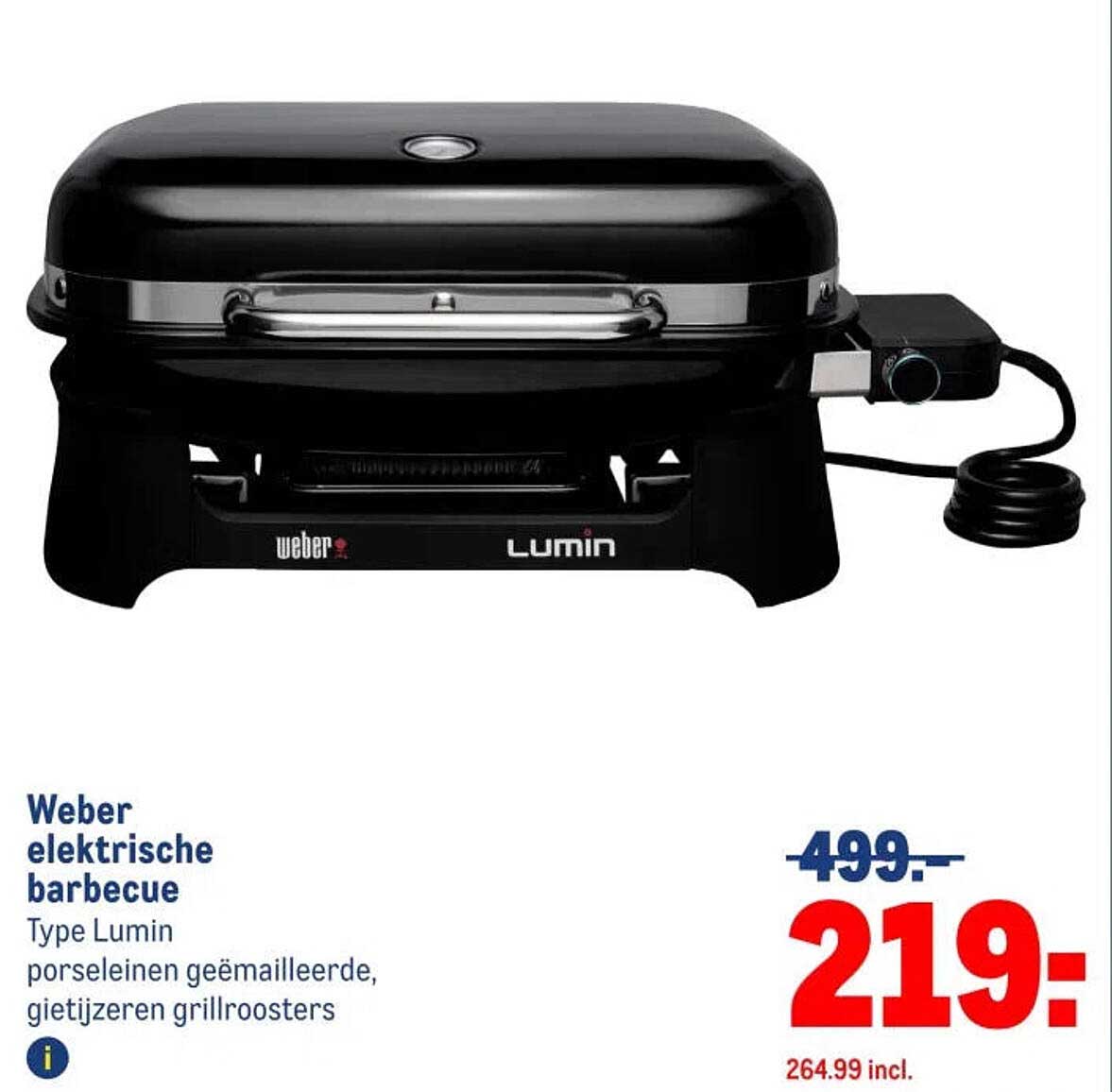 Weber elektrische barbecue Type Lumin porselein geëmailleerde, gietijzeren grillroosters