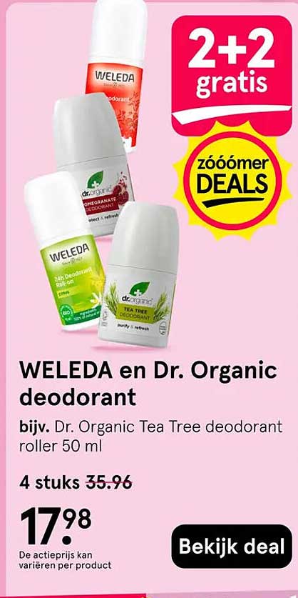 WELEDA en Dr. Organic deodorant 2+2 gratis