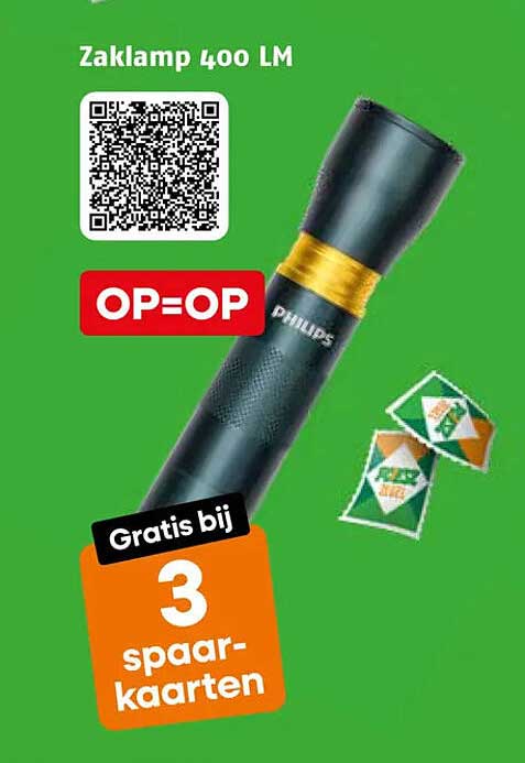 Zaklamp 400 LM OP=OP Gratis bij 3 spaar-kaarten