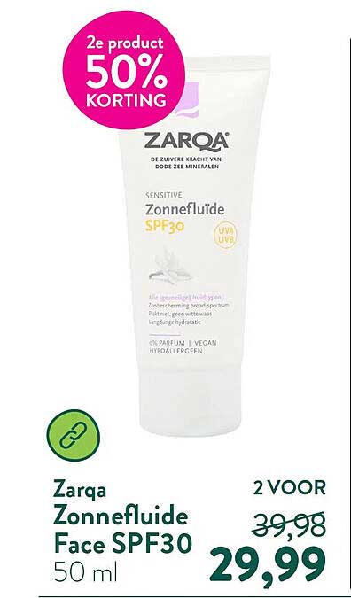 Zarqa Zonnesfluïde Face SPF30 50 ml 2e product 50% korting