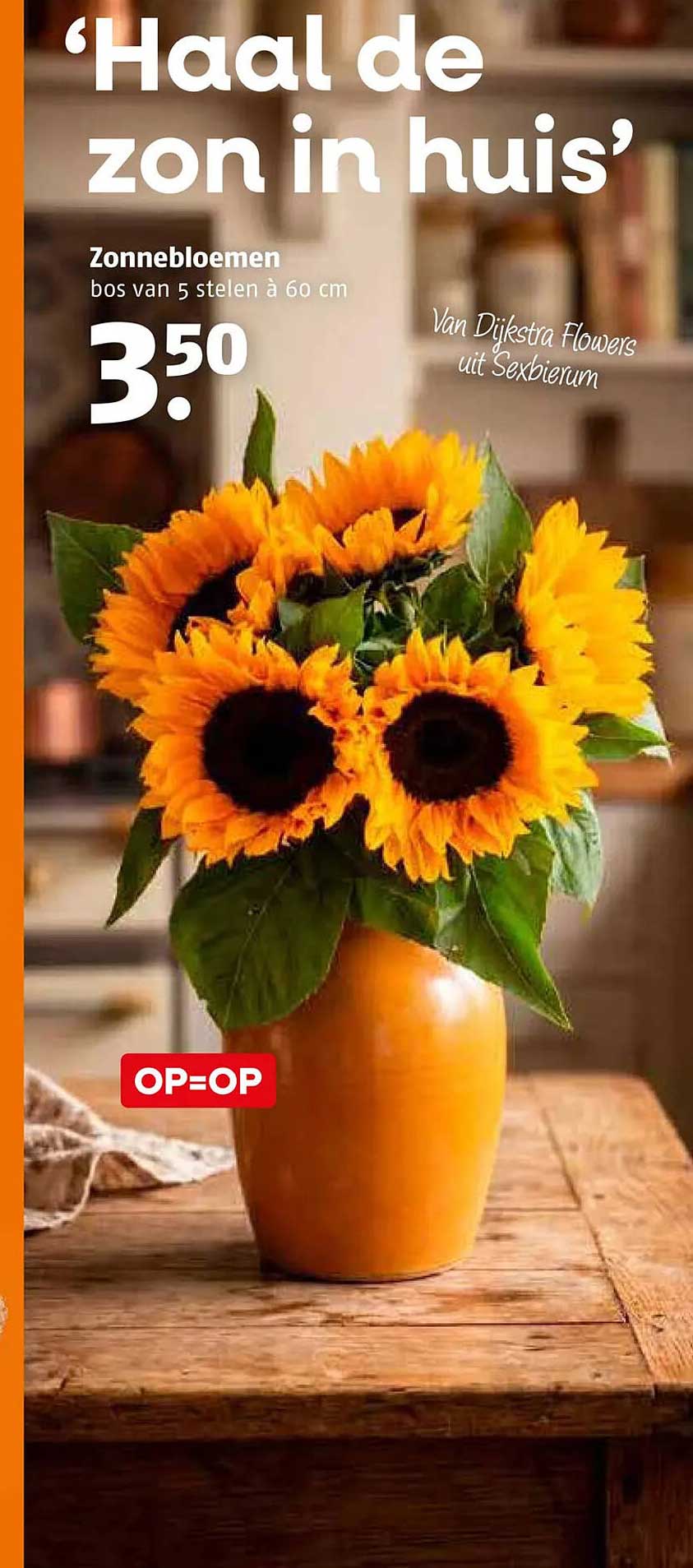 Zonnebloemen bos van 5 stelen à 60 cm OP=OP