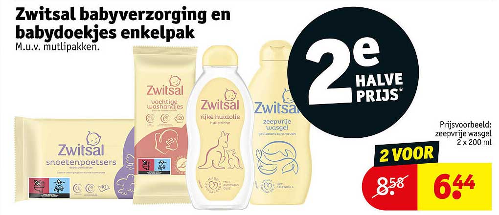 Zwitsal babyverzorging en babydoekjes enkelpak 2e halve prijs