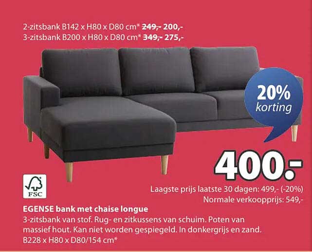 EGENSE bank met chaise longue