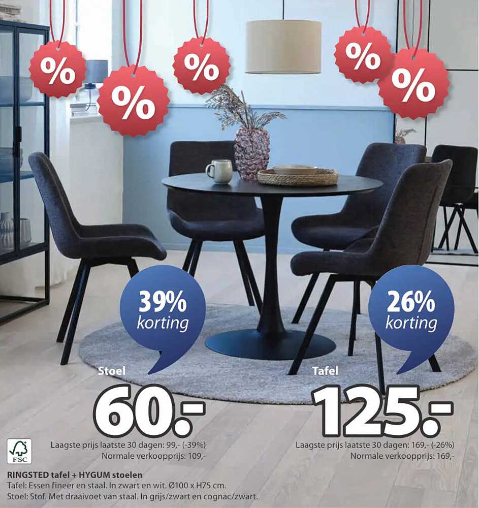RINGSTED tafel + HYGUM stoelen