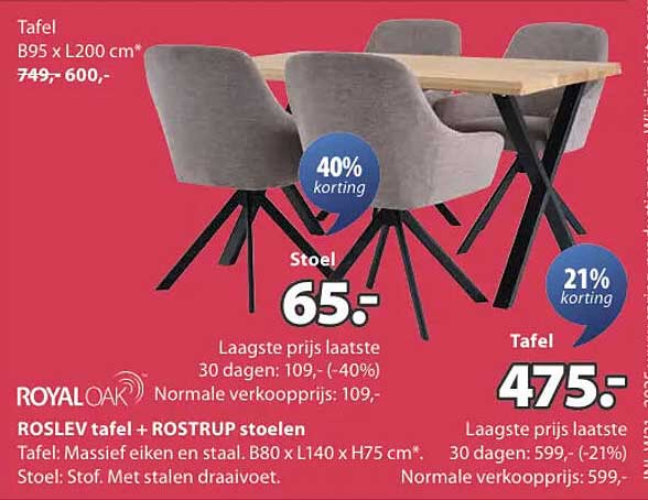 ROSLEV tafel + ROSTRUP stoelen