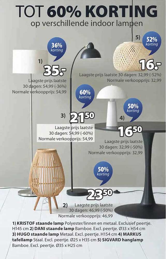 TOT 60% KORTING op verschillende indoor lampen