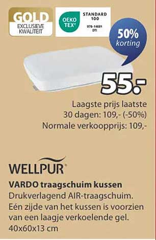 WELLPUR VARDO traagschuim kussen