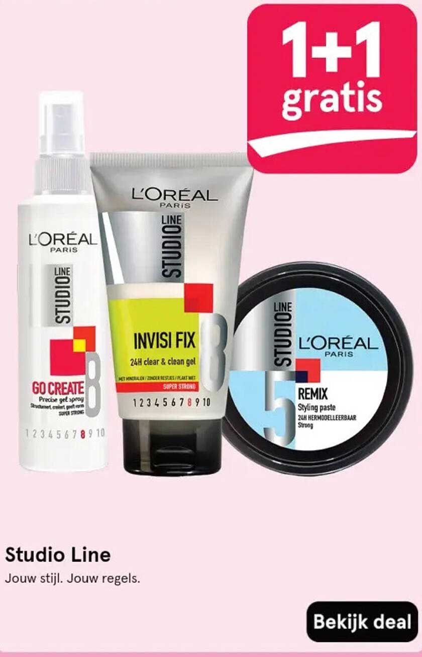 1+1 gratis op L'Oréal Studio Line producten