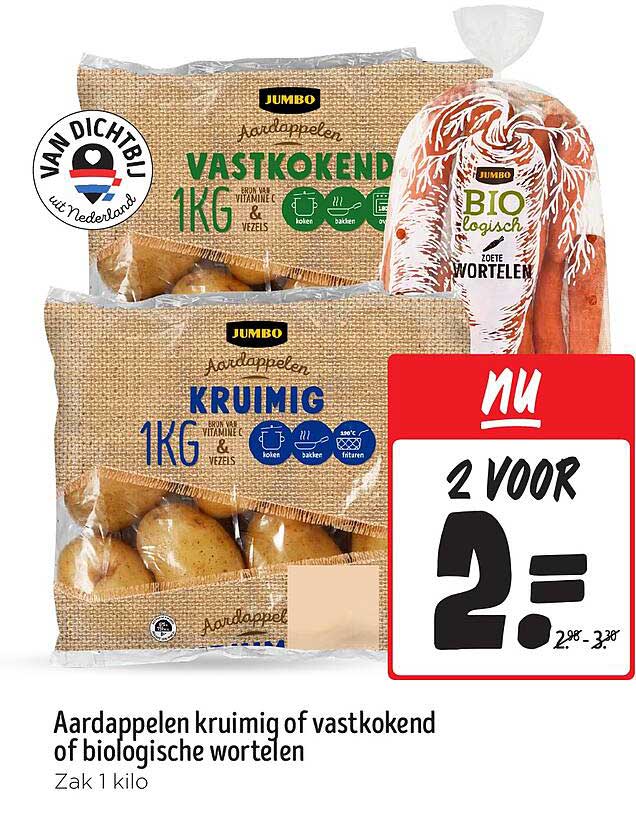 Aardappelen kruimig of vastkokend of biologische wortelen