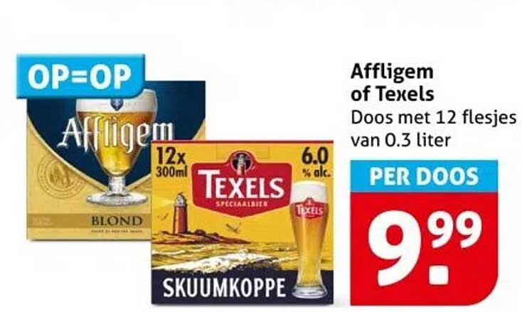 Affligem of Texels Doos met 12 flesjes van 0.3 liter