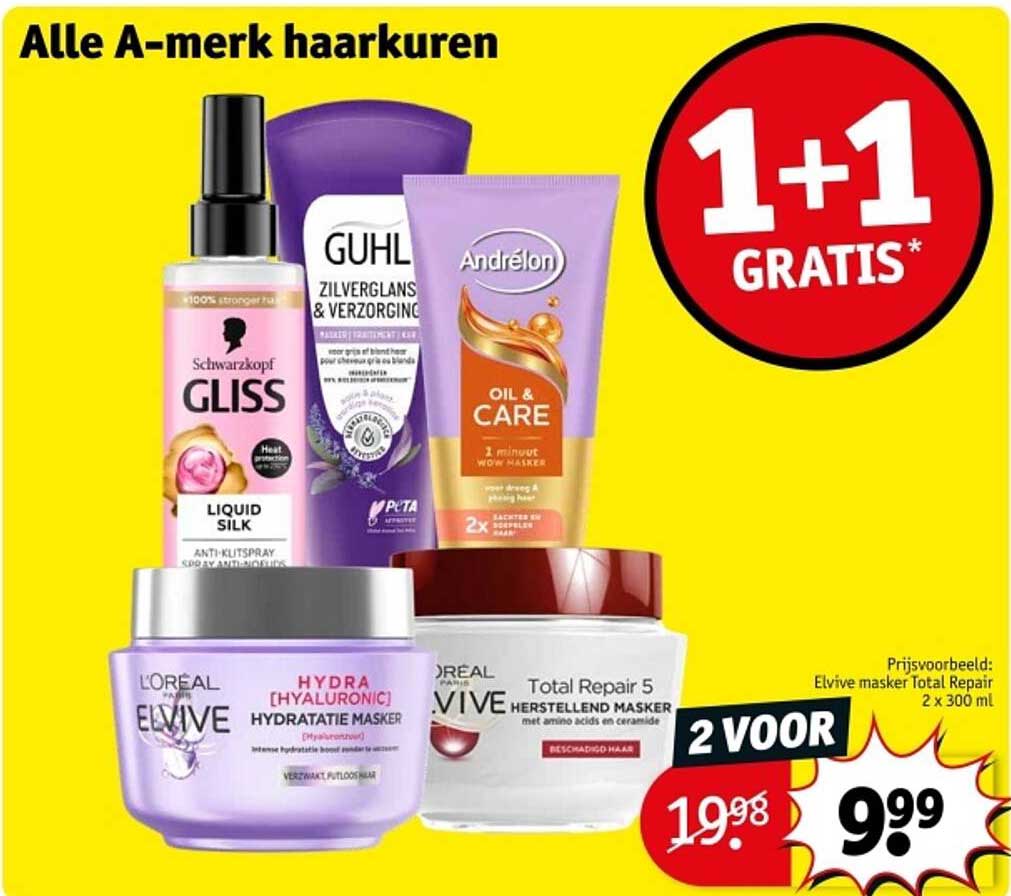 Alle A-merk haarkuren 1+1 GRATIS