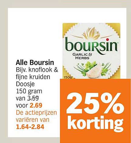 Alle Boursin Bijv. knoflook & fine kruiden Doosje 150 gram van 3.59 voor 2.69