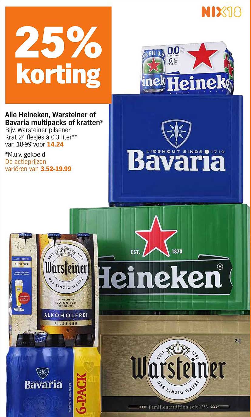 Alle Heineken, Warsteiner of Bavaria multipacks of kratten*