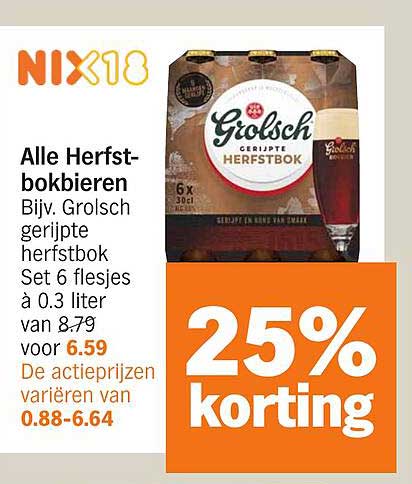 Alle Herfstbieren Bijv. Grolsch geripte herfstbok Set 6 flesjes à 0.3 liter