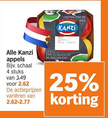 Alle Kanzi appels Bijv. schaal 4 stuks van 3.49 voor 2.62