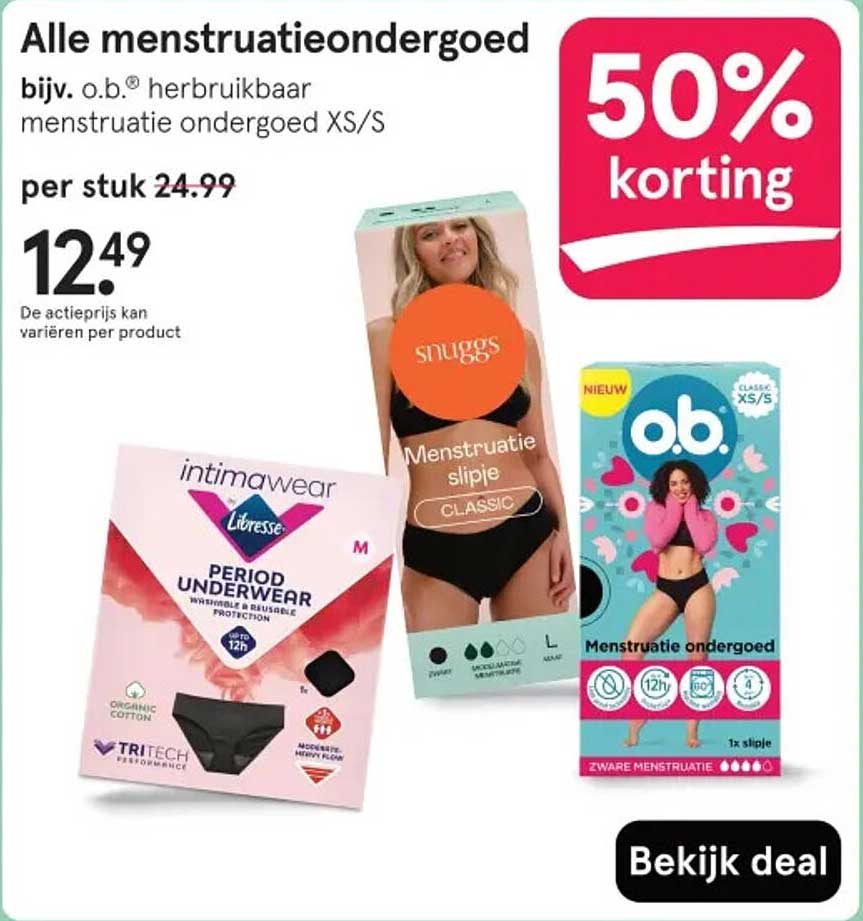 Alle menstruatieondergoed bij Etos met 50% korting