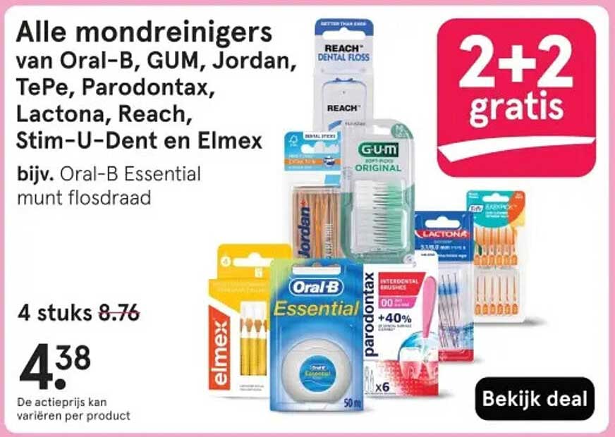 Alle mondreinigers van Oral-B, GUM, Jordan, TePe, Parodontax, Lactona, Reach, Stim-U-Dent en Elmex
