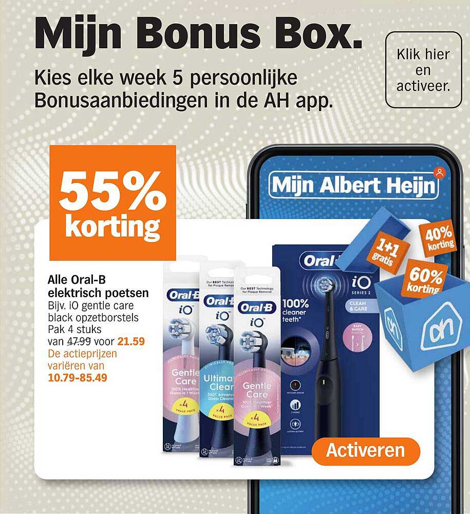 Alle Oral-B elektrisch poetsen Bijv. iO gentle care black opzetborstels Pak 4 stuks van 47.99 voor 21.59