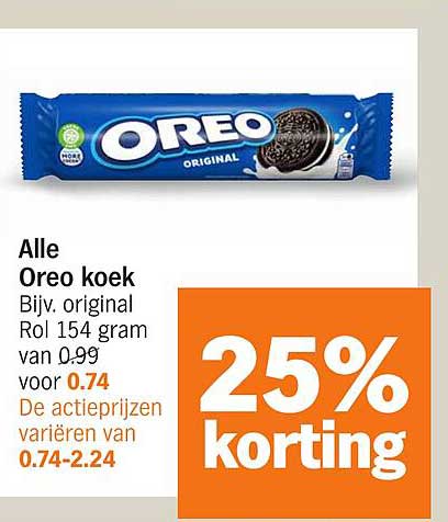 Alle Oreo koek Bijv. original Rol 154 gram van 0.99 voor 0.74