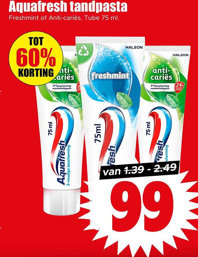 Aquafresh tandpasta Freshmint of Anti-cariës. Tube 75 ml.