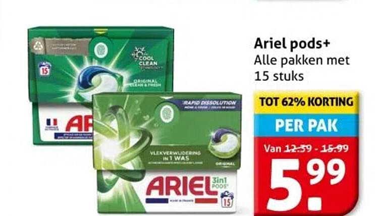 Ariel pods+ Alle pakken met 15 stuks