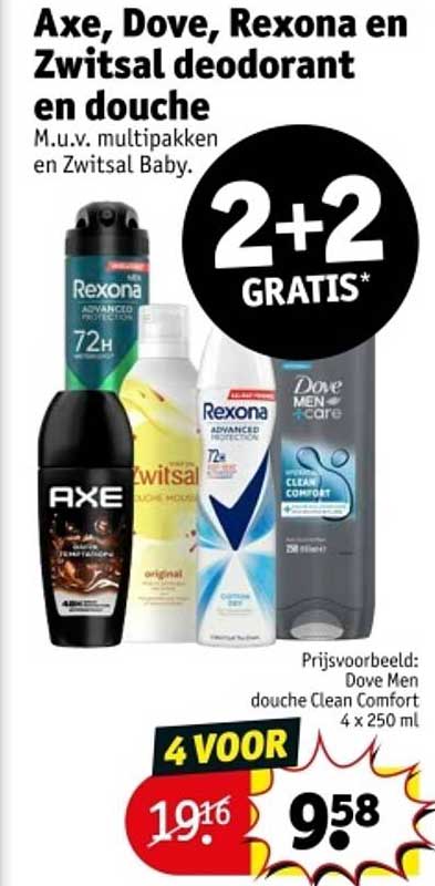 Axe, Dove, Rexona en Zwitsal deodorant en douche
