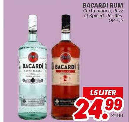 BACARDI RUM Carta blanca, Razz of Spiced Per fles.