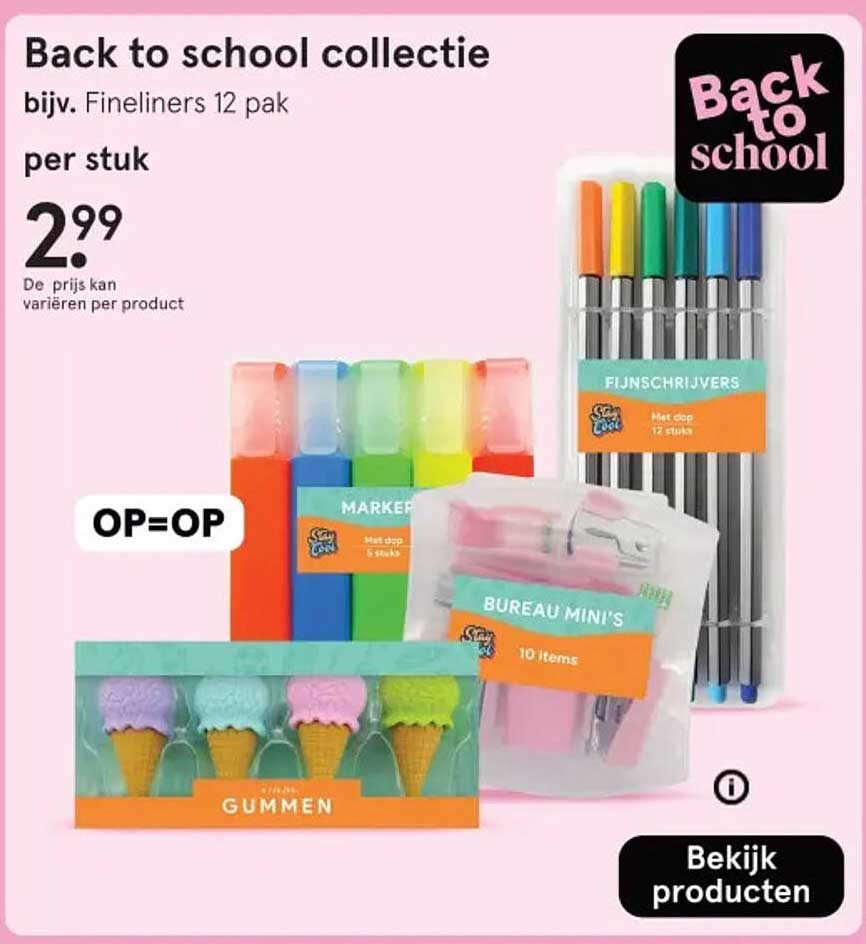 Back to school collectie bijv. Fineliners 12 pak