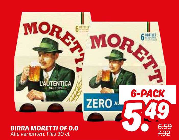 BIRRA MORETTI OF 0.0 Alle varianten. Fles 30 cl.