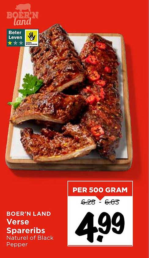 BOER'N LAND Verse Spareribs Naturel of Black Pepper