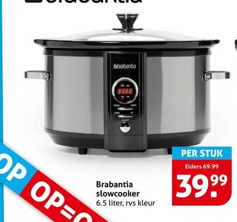 Brabantia slowcooker 6.5 liter, rvs kleur