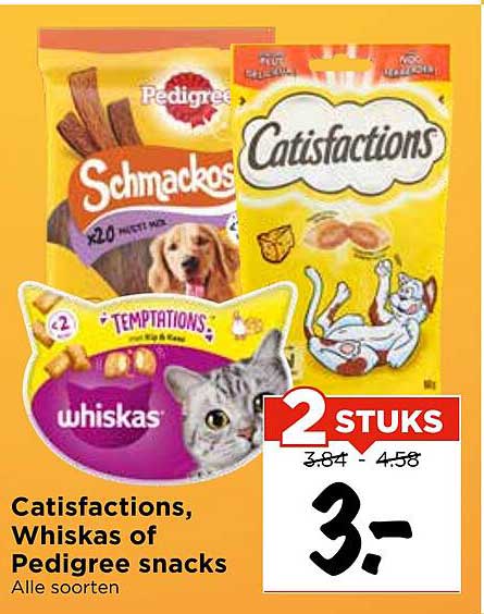 Catisfactions, Whiskas of Pedigree snacks