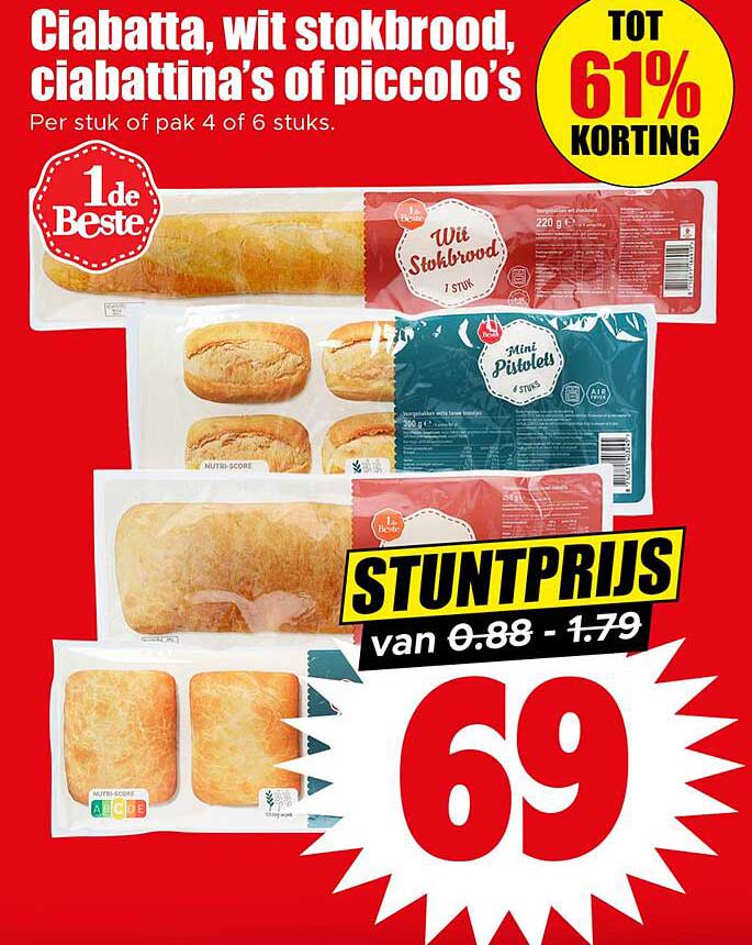 Ciabatta, wit stokbrood, ciabattina's of piccolo's