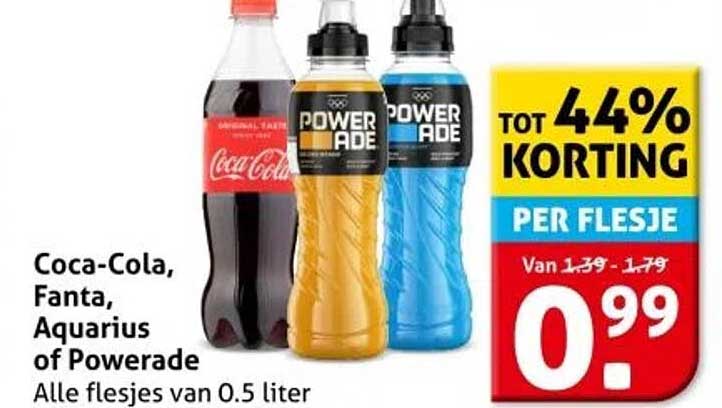 Coca-Cola, Fanta, Aquarius of Powerade - Alle flesjes van 0.5 liter