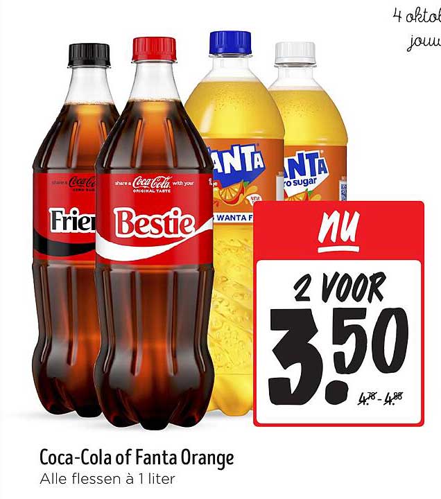 Coca-Cola of Fanta Orange - Alle flessen à 1 liter