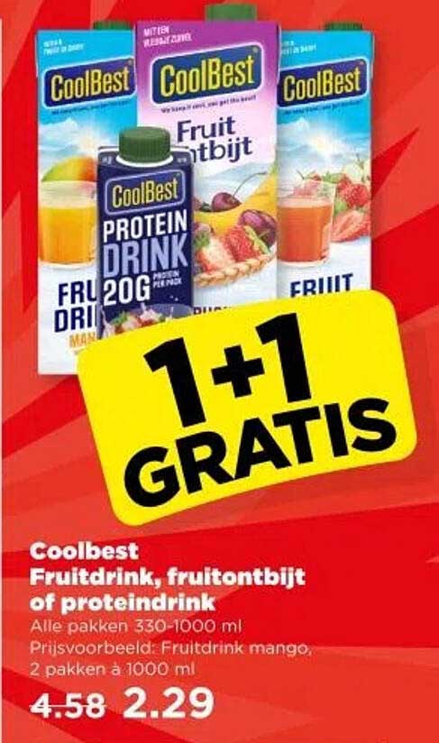 Coolbest Fruidendrink, fruitontbijt of proteindrink - 1+1 GRATIS