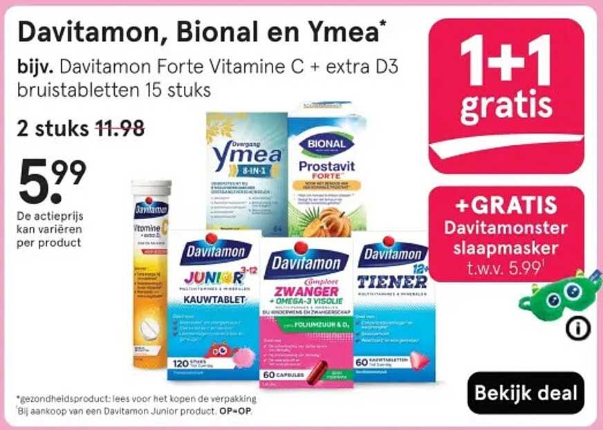 Davitamon, Bional en Ymea* bijv. Davitamon Forte Vitamine C + extra D3 bruistabletten 15 stuks