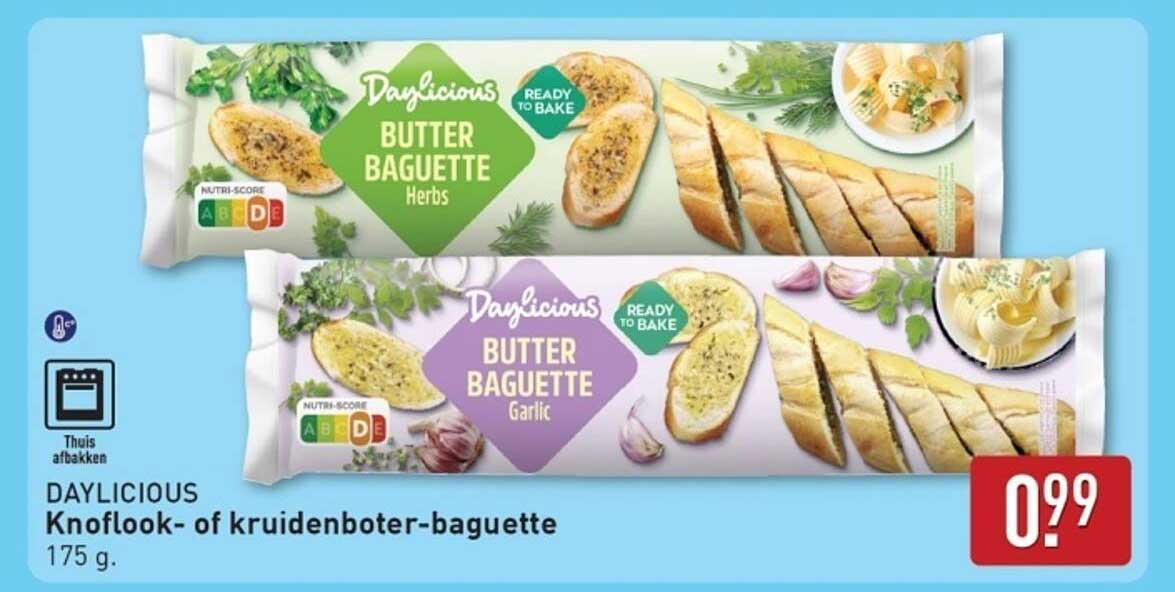 DAYLICIOUS Knoflook- of kruidenboter-baguette 175 g.