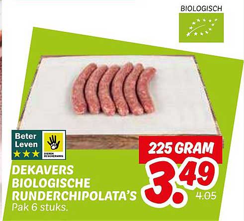 DEKAVERS BIOLOGISCHE RUNDERCHIPOLATA'S Pak 6 stuks
