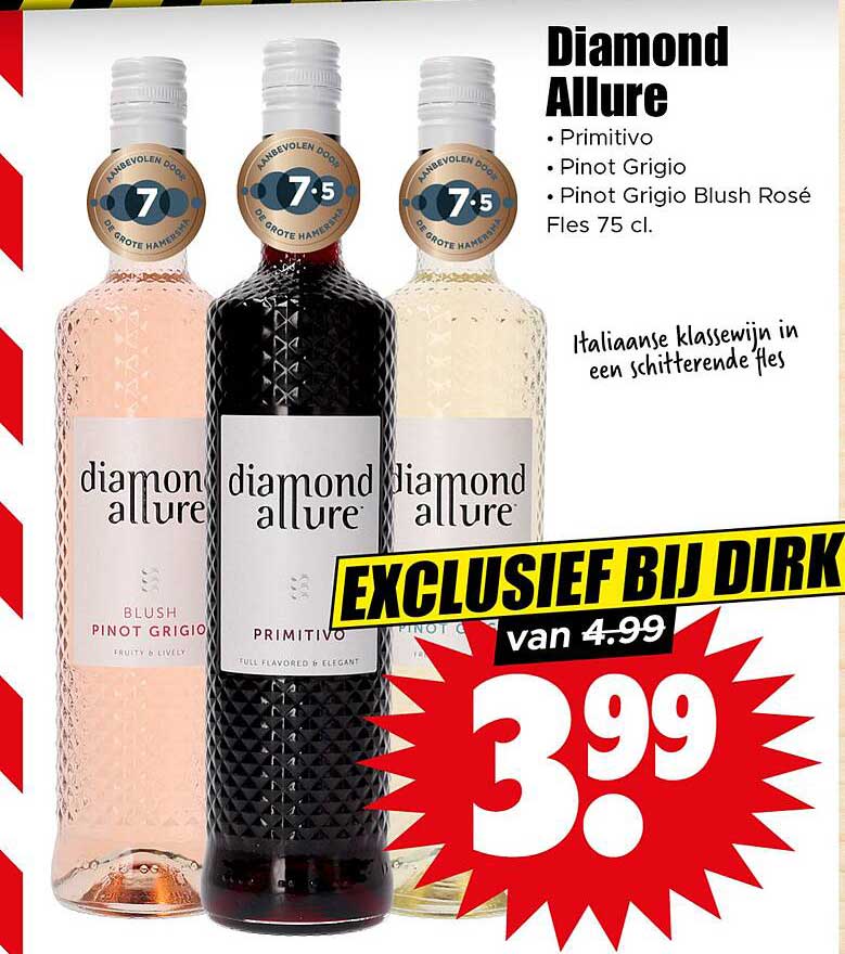 Diamond Allure - Primitivo, Pinot Grigio en Pinot Grigio Blush Rosé Fles 75 cl.