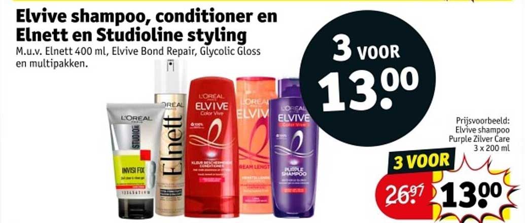 Elvive shampoo, conditioner en Elnett en Studioline styling