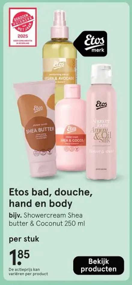 Etos bad, douche, hand en body bijv. Showercream Shea butter & Coconut 250 ml