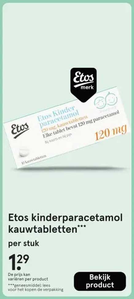 Etos kinderparacetamol kauwtabletten*** per stuk